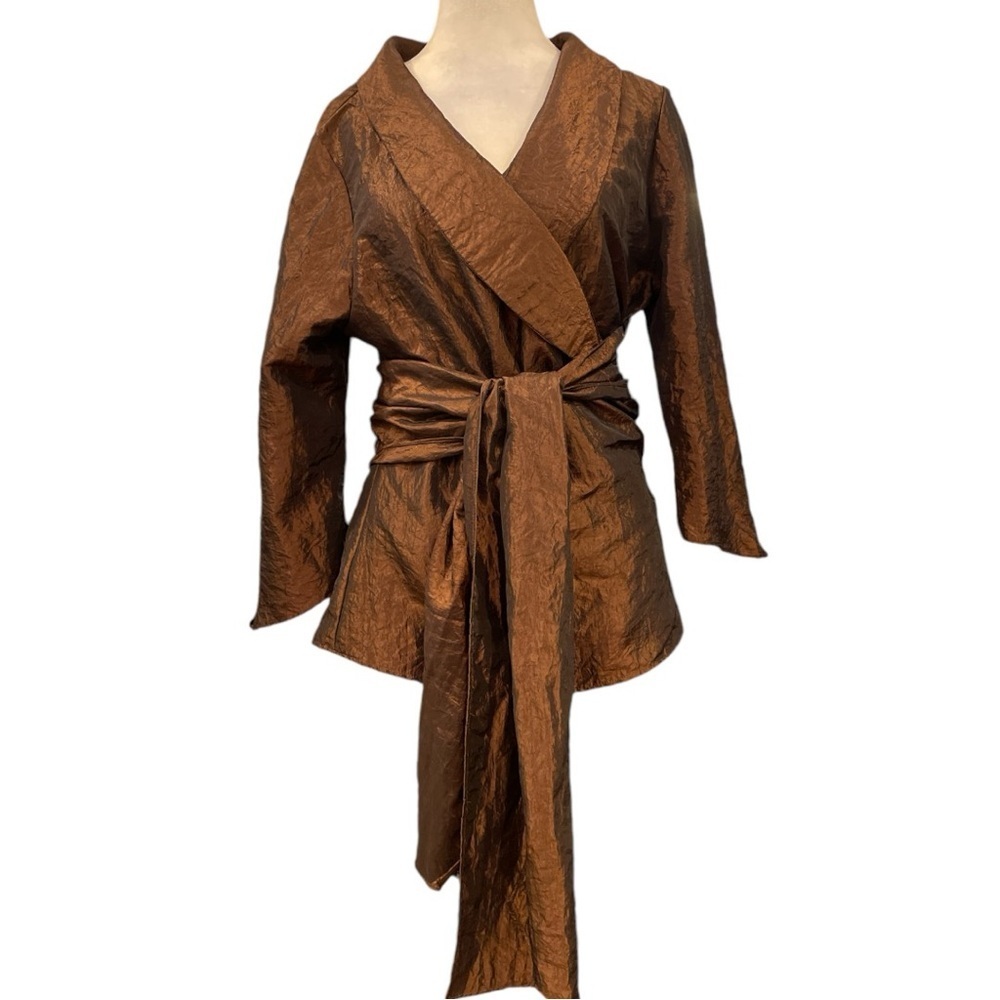 GRACIELA NUNEZ Sz M brown shimmery double tie wrap crossover blouse